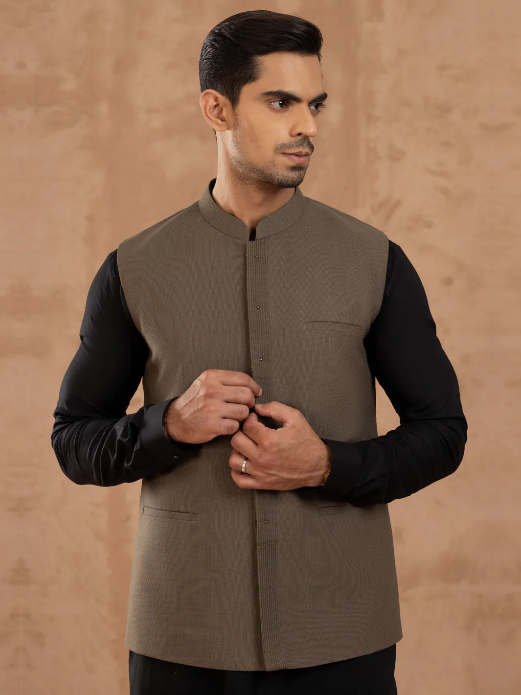 Olive Blended Waistcoat - AL-WC-548A - Image 4