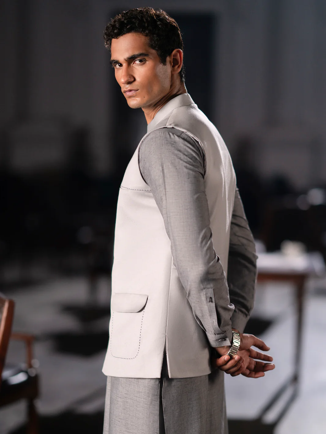 Ash Grey Blended Waistcoat - AL-WC-562 - Image 4