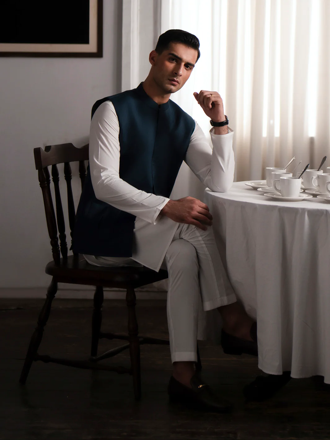 Teal Green Blended Waistcoat - AL-WC-564 - Image 2