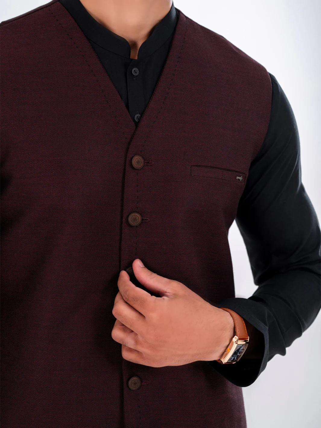Maroon Blended Waistcoat - AL-WC-595 - Image 4