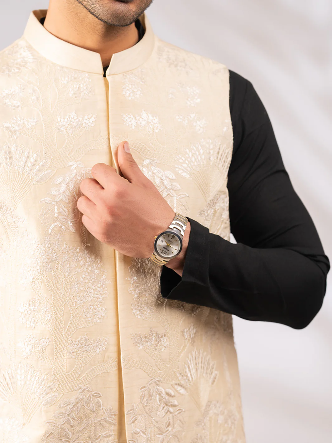 Cream Semi-Formal Waistcoat - AL-WC-618A - Image 4