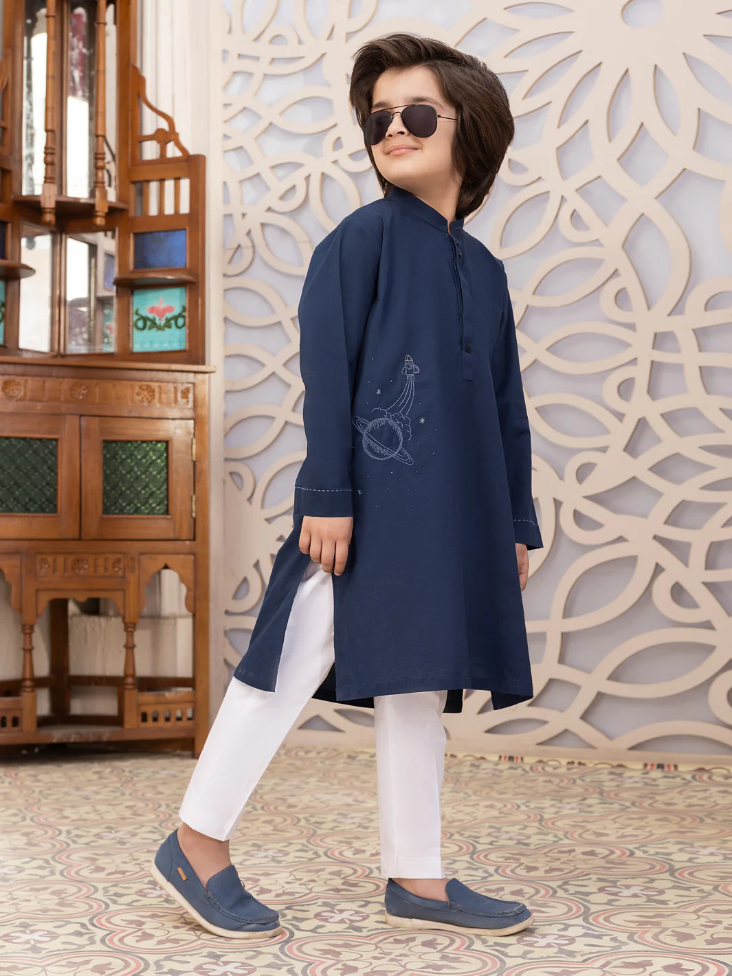 Navy Blue Blended Kurta - ALBY-K-006 - Image 2