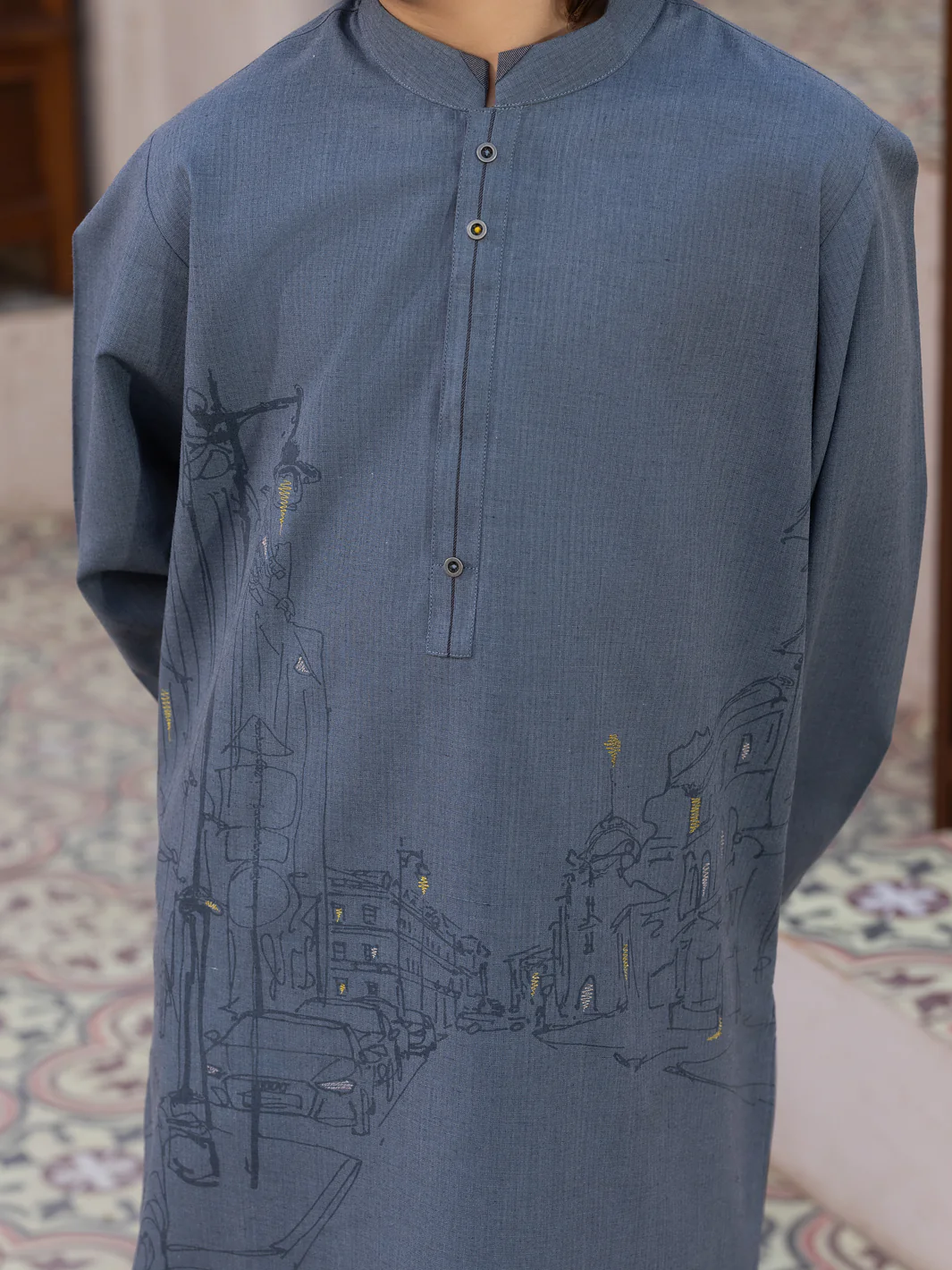 Grey Blended Kurta - ALBY-K-007 - Image 2