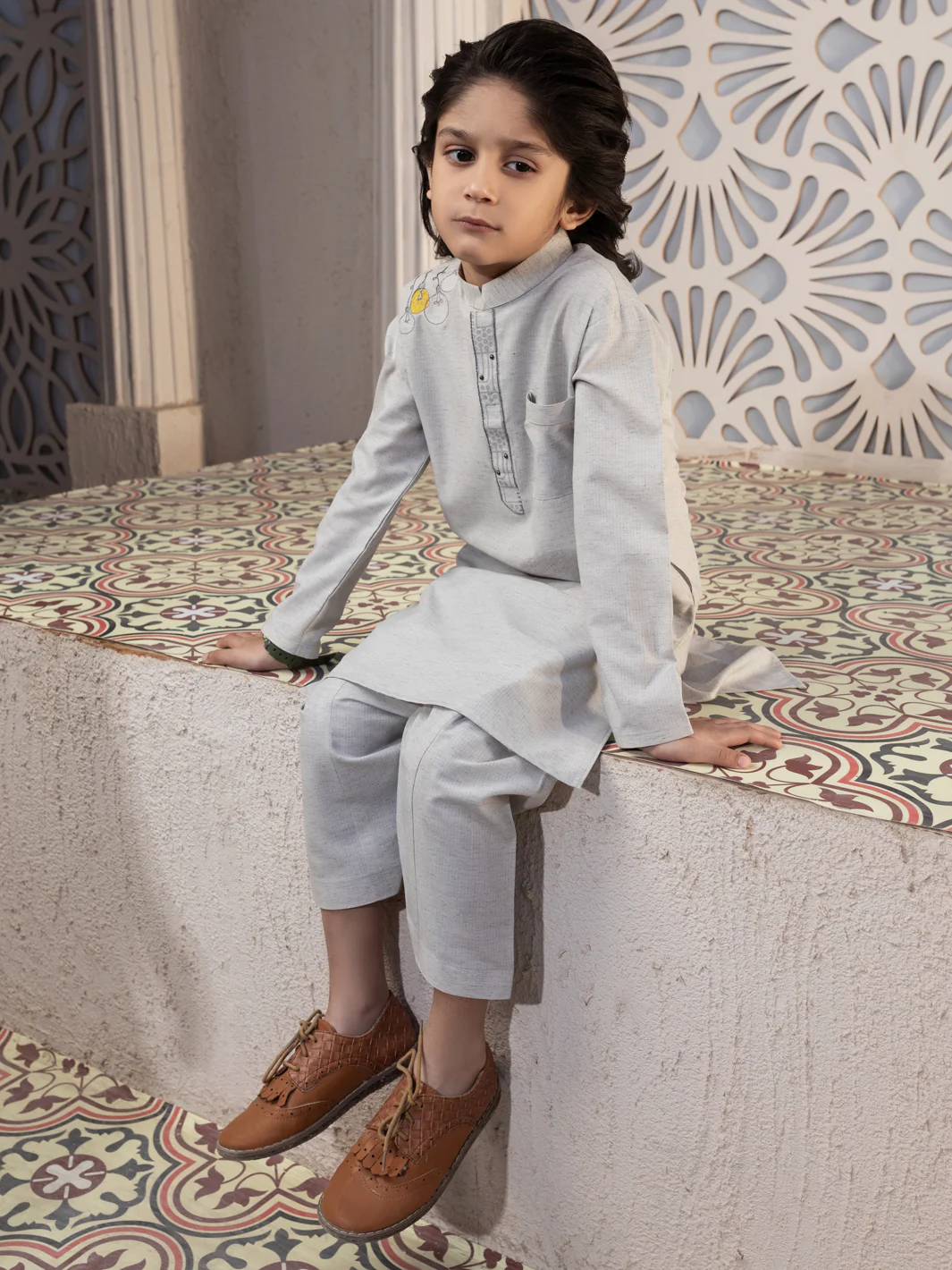 Ash Grey Blended Kameez Shalwar - ALBY-KS-004 - Image 2