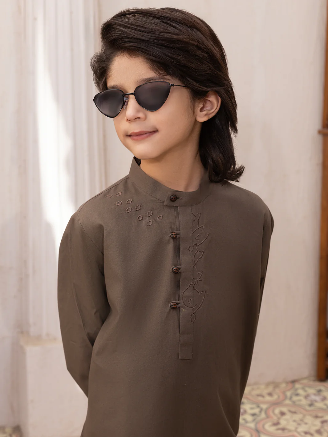 Dark Brown Cotton Kameez Shalwar - ALBY-KS-005 - Image 3
