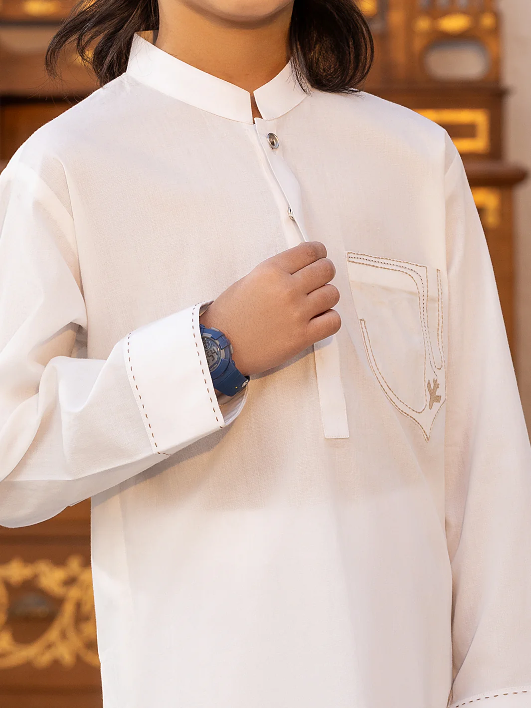 White Blended Kameez Shalwar - ALBY-KS-008 - Image 3
