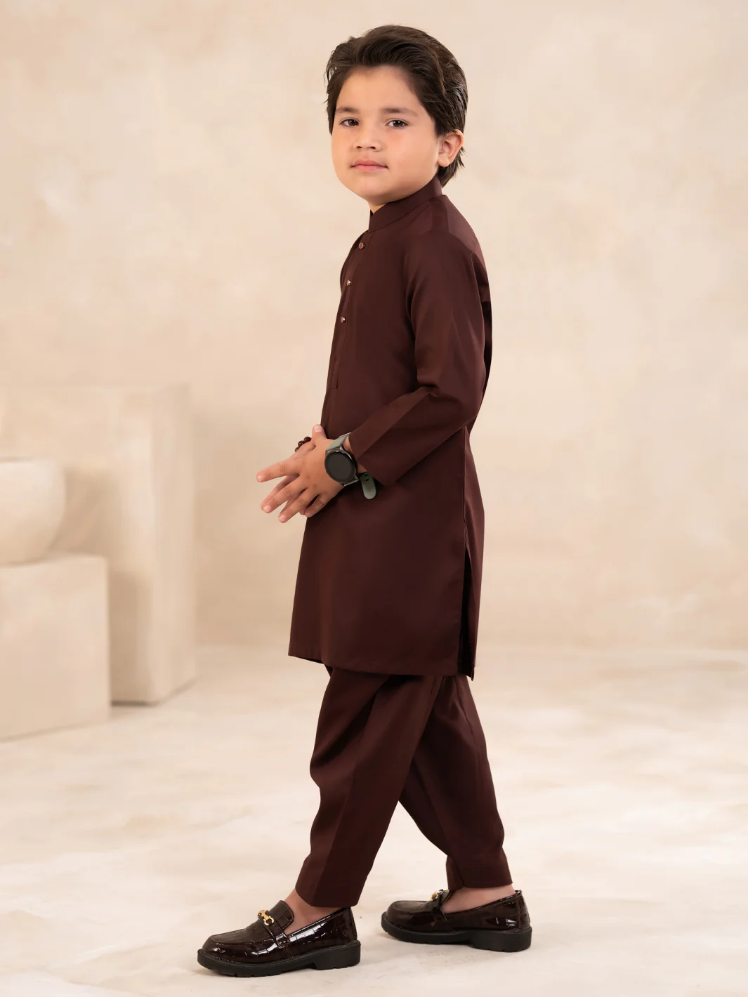 Maroon Plain Kameez Shalwar - ALBYET-KS-006 - Image 5