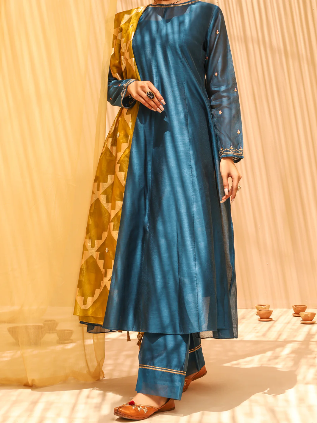 Blue Cotton Viscose Silk 2 Piece Stitched - ALCR-2PS-LKS-1022