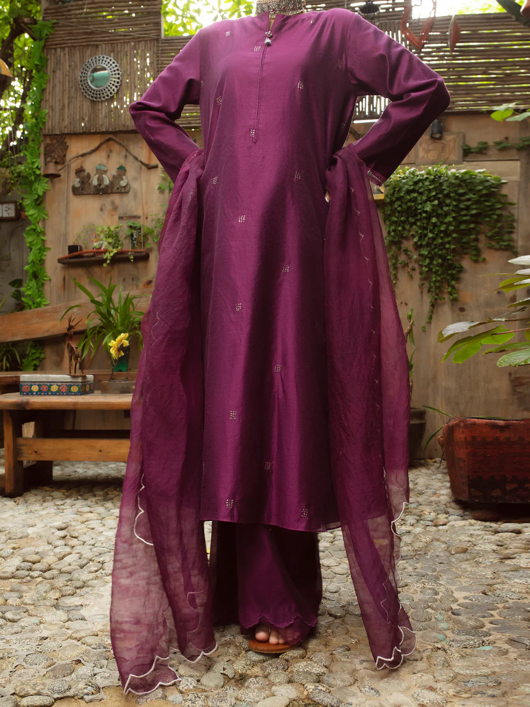 Magenta Modal 2 Piece Stitched - ALCR-2PS-LKS-1069