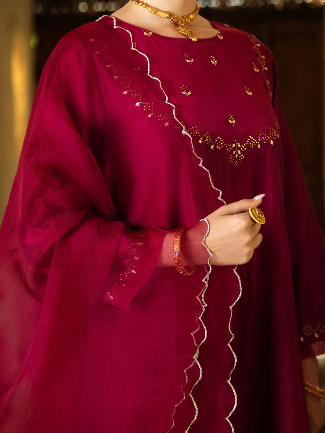 Fuchsia Modal 2 Piece Stitched - ALCR-2PS-LKS-1071 - Image 3