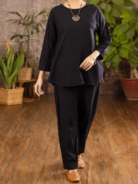 Black Linen 2Pc Stitched - ALCR-2PS-LKS-1100