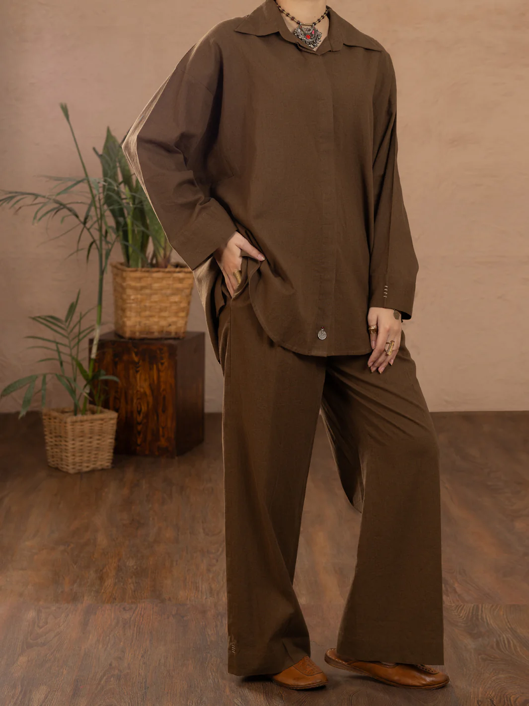 Brown Linen 2Pc Stitched - ALCR-2PS-LKS-1109