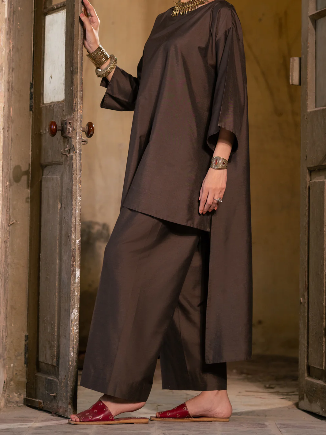 KATHAI - Brown Yarn Dyed Stitched 2PC - ALCR-2PS-LKS-2801