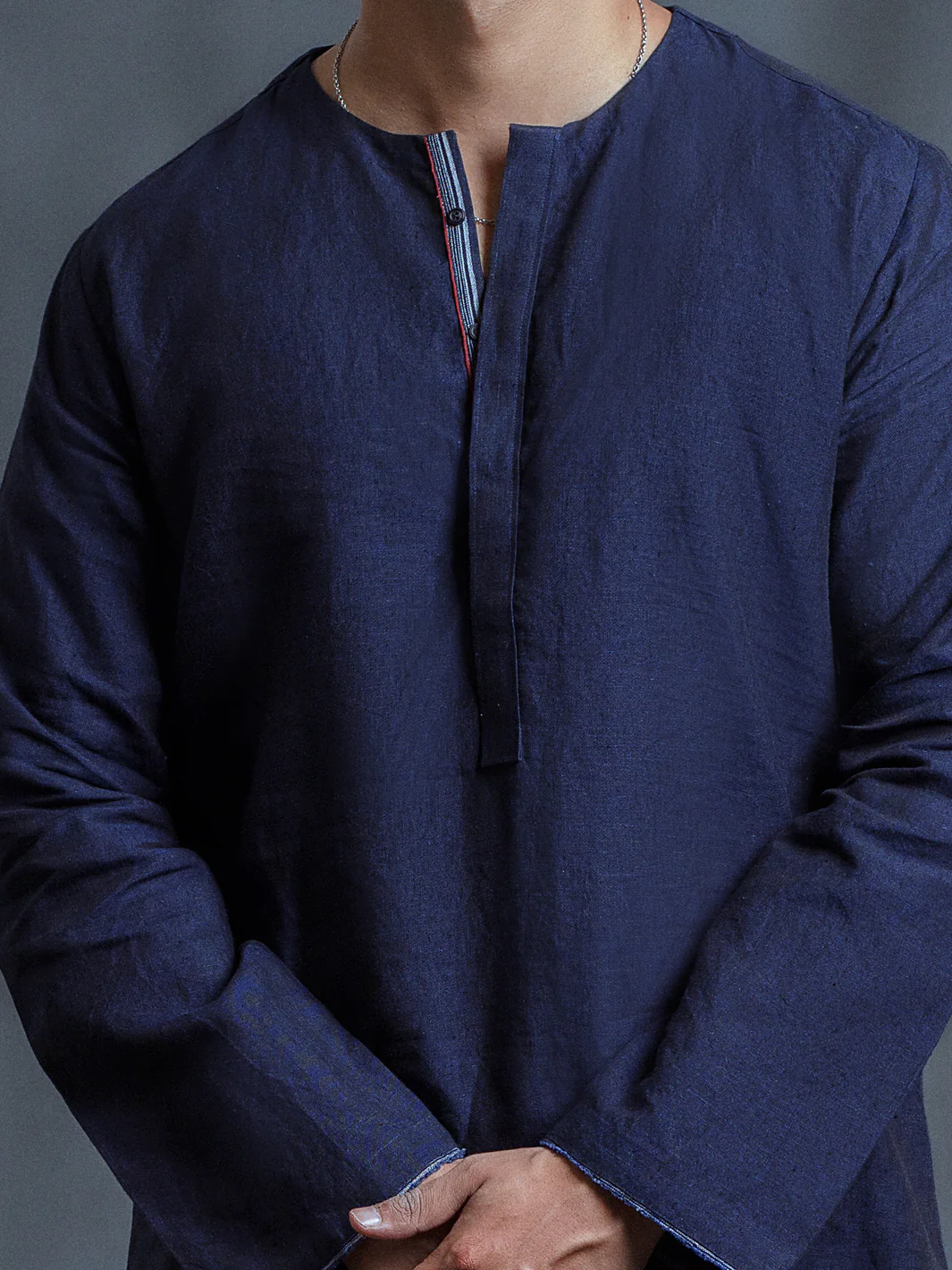 Dark Blue Linen Short Kurta - ALCR-K-006 - Image 3