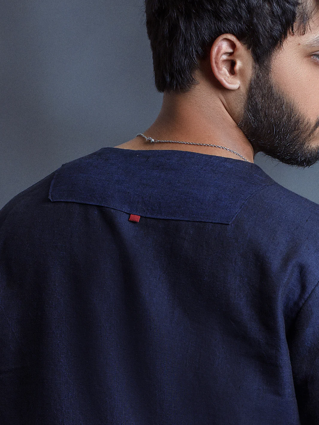 Dark Blue Linen Short Kurta - ALCR-K-006 - Image 4