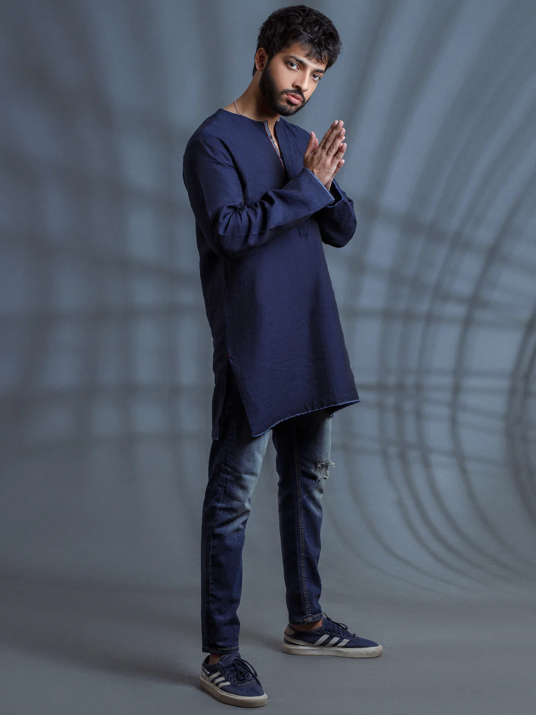 Dark Blue Linen Short Kurta - ALCR-K-006 - Image 6
