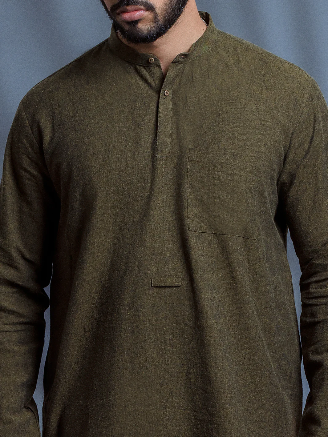 Green Linen Short Kurta - ALCR-K-008 - Image 4