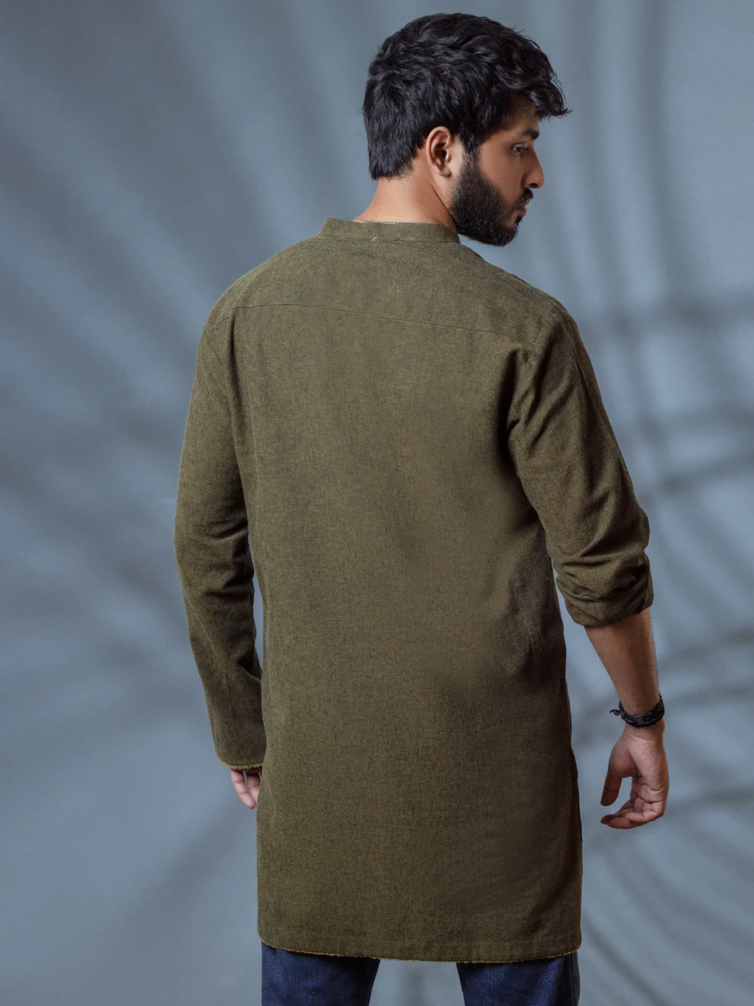 Green Linen Short Kurta - ALCR-K-008 - Image 6
