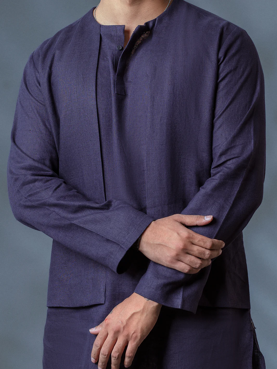 Deep Purple Linen Short Kurta - ALCR-K-009 - Image 4