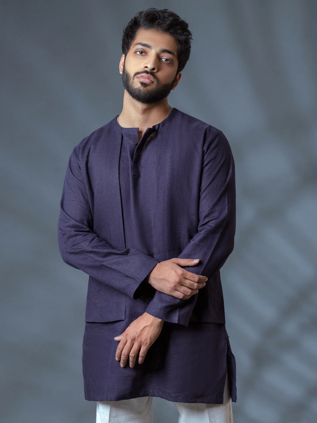 Deep Purple Linen Short Kurta - ALCR-K-009 - Image 5