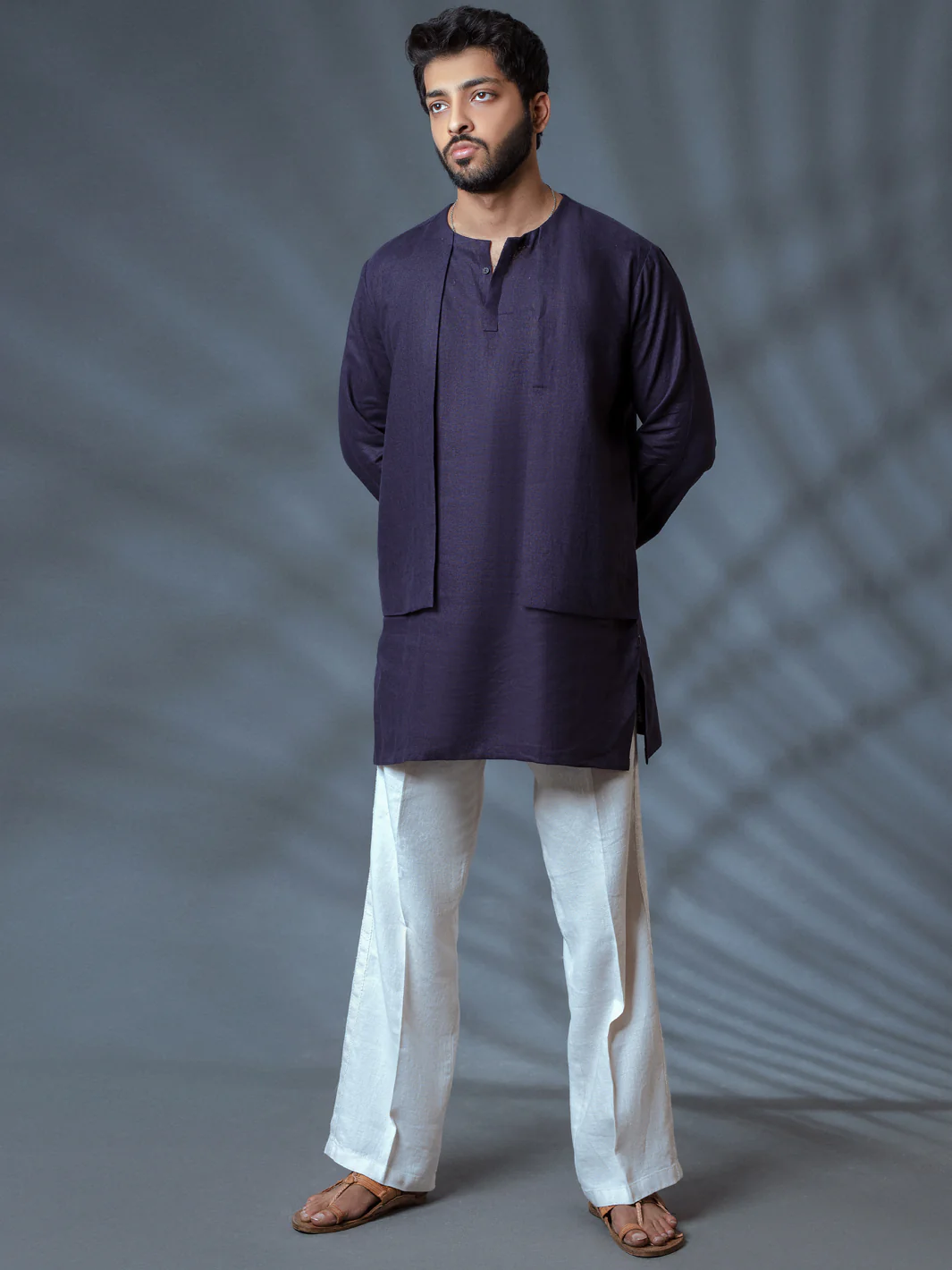 Deep Purple Linen Short Kurta - ALCR-K-009 - Image 6