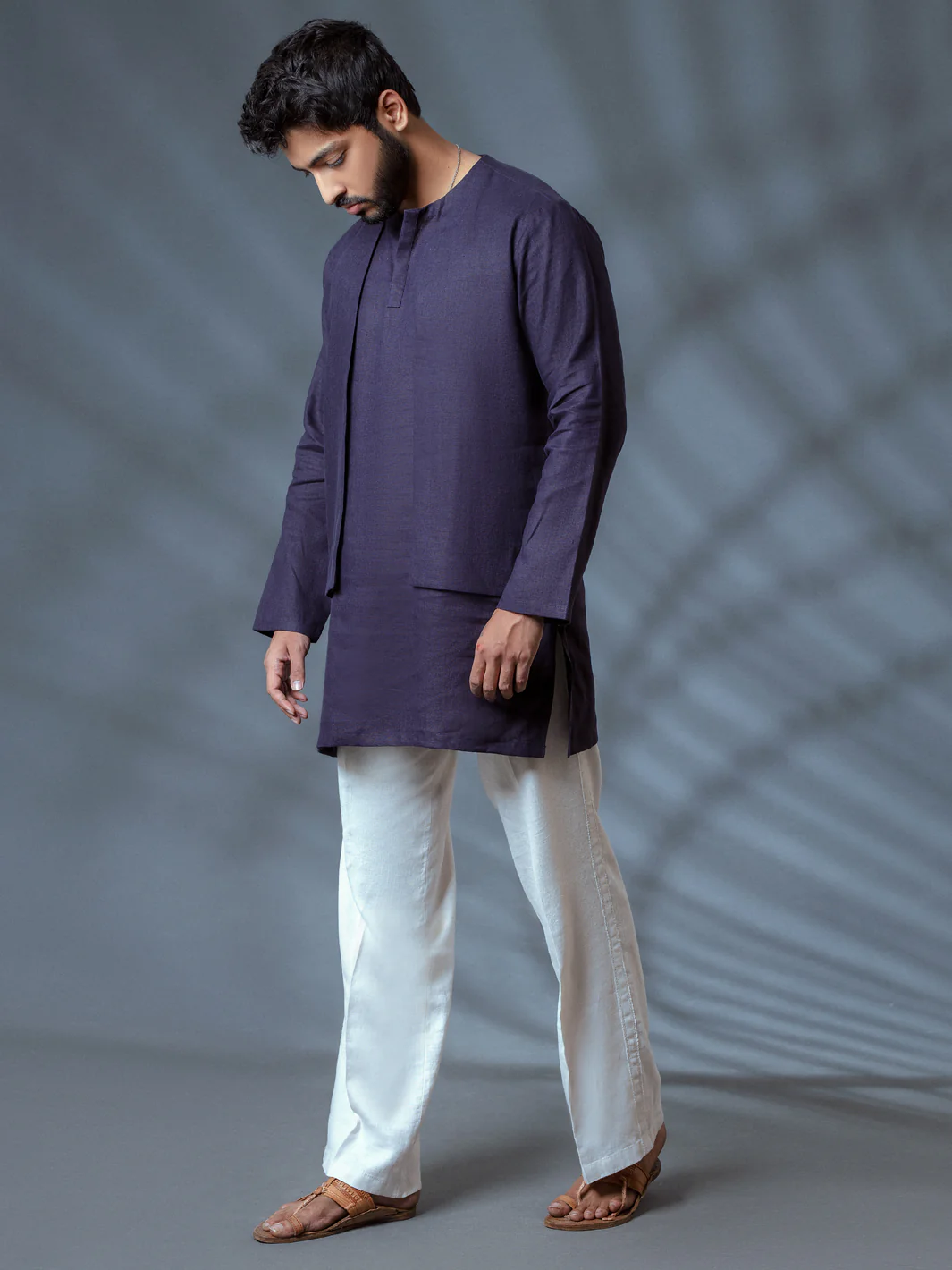 Deep Purple Linen Short Kurta - ALCR-K-009 - Image 7