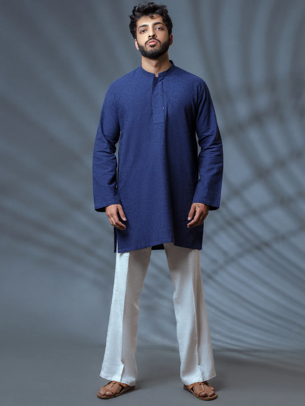 Blue Linen Short Kurta - ALCR-K-010
