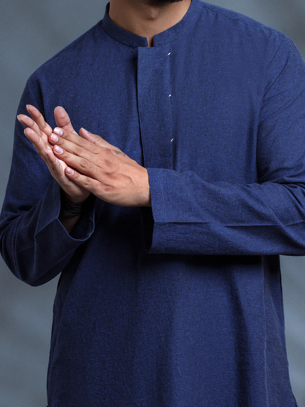 Blue Linen Short Kurta - ALCR-K-010 - Image 4