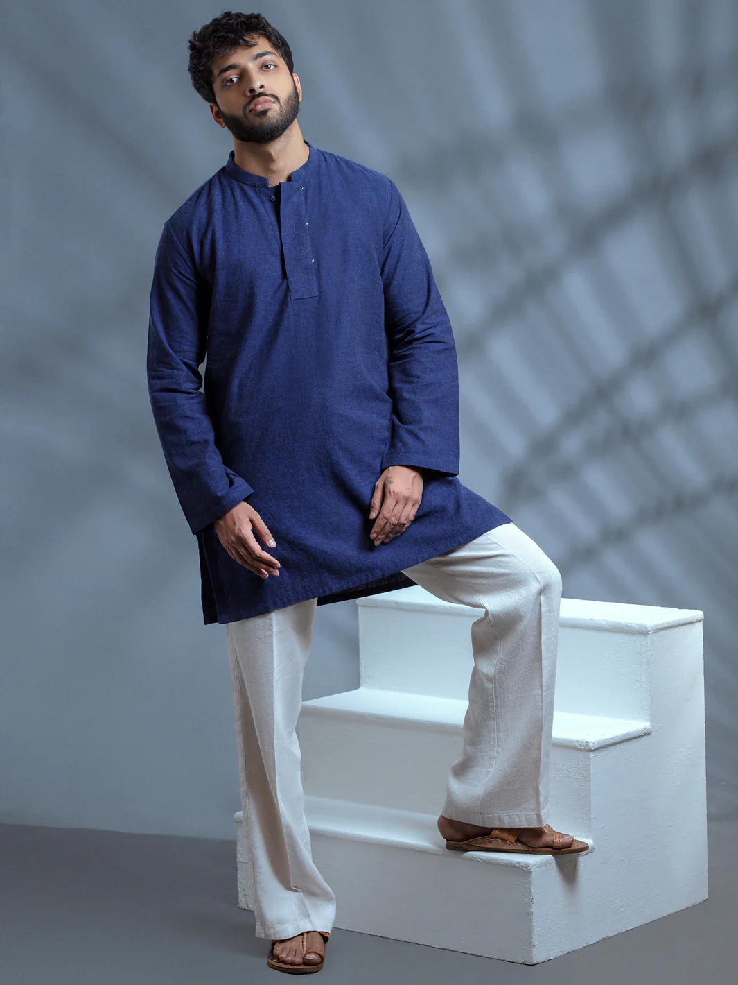 Blue Linen Short Kurta - ALCR-K-010 - Image 6