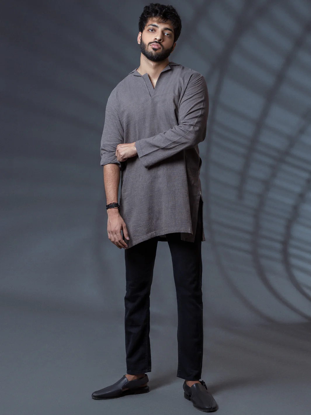 Grey Linen Short Kurta - ALCR-K-011