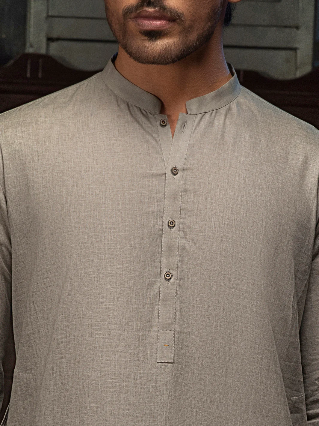 Khaki Linen Short Kurta - ALCR-K-012 - Image 7