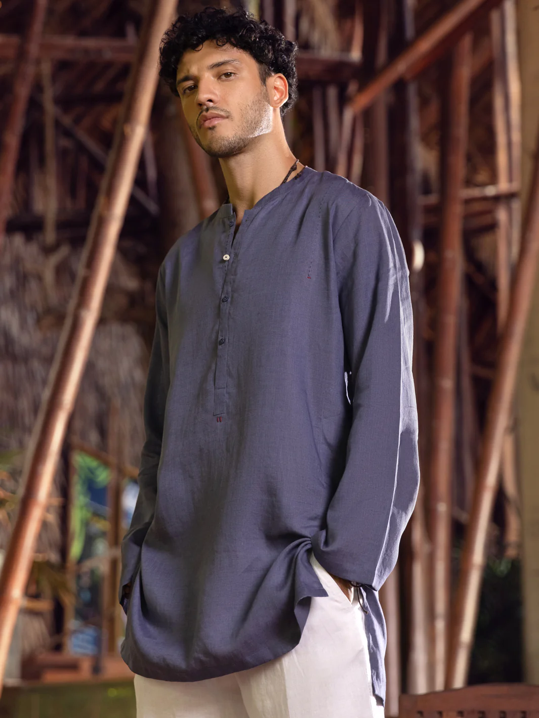 Blueish Grey Linen Short Kurta - ALCR-K-027 - Image 5