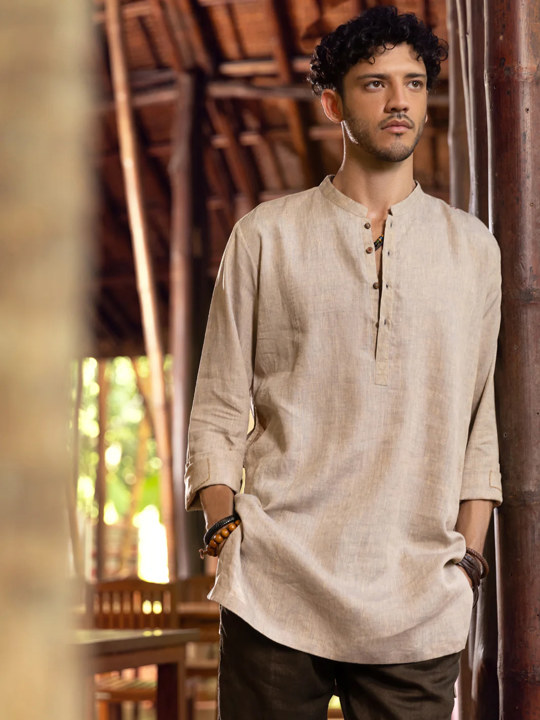 Beige Linen Short Kurta - ALCR-K-031 - Image 3