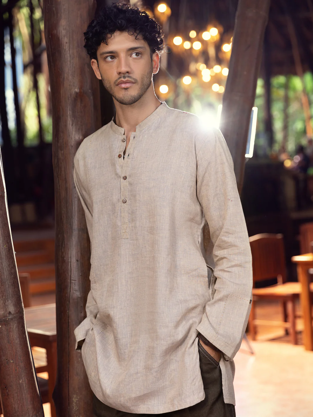 Beige Linen Short Kurta - ALCR-K-031 - Image 4