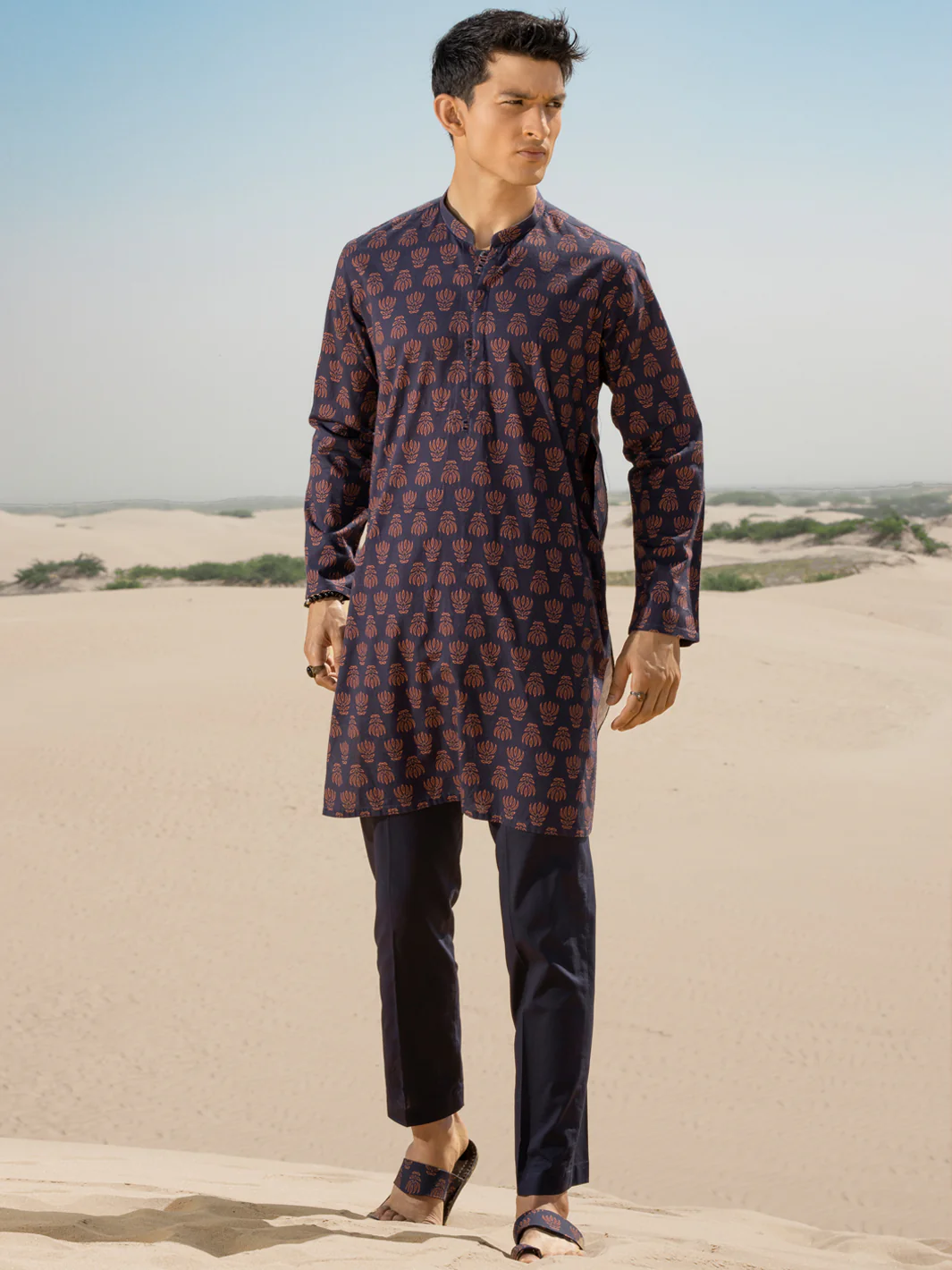 Blue Linen Short Kurta - ALCR-K-038 - Image 4