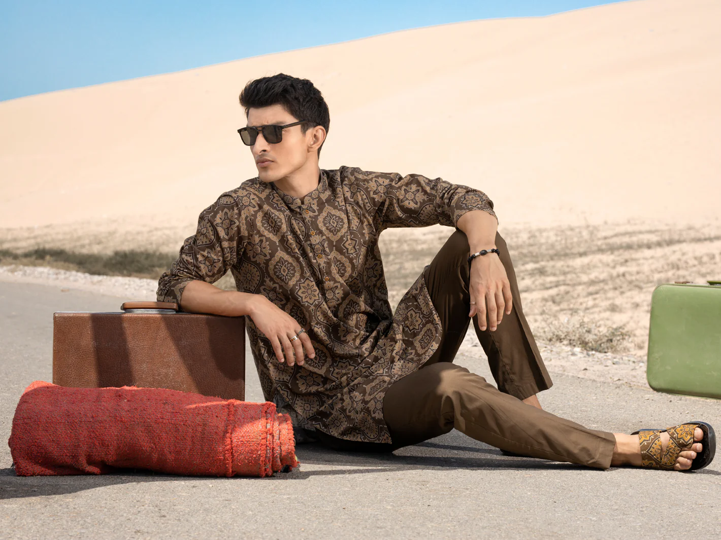 Green Linen Short Kurta - ALCR-K-039 - Image 4