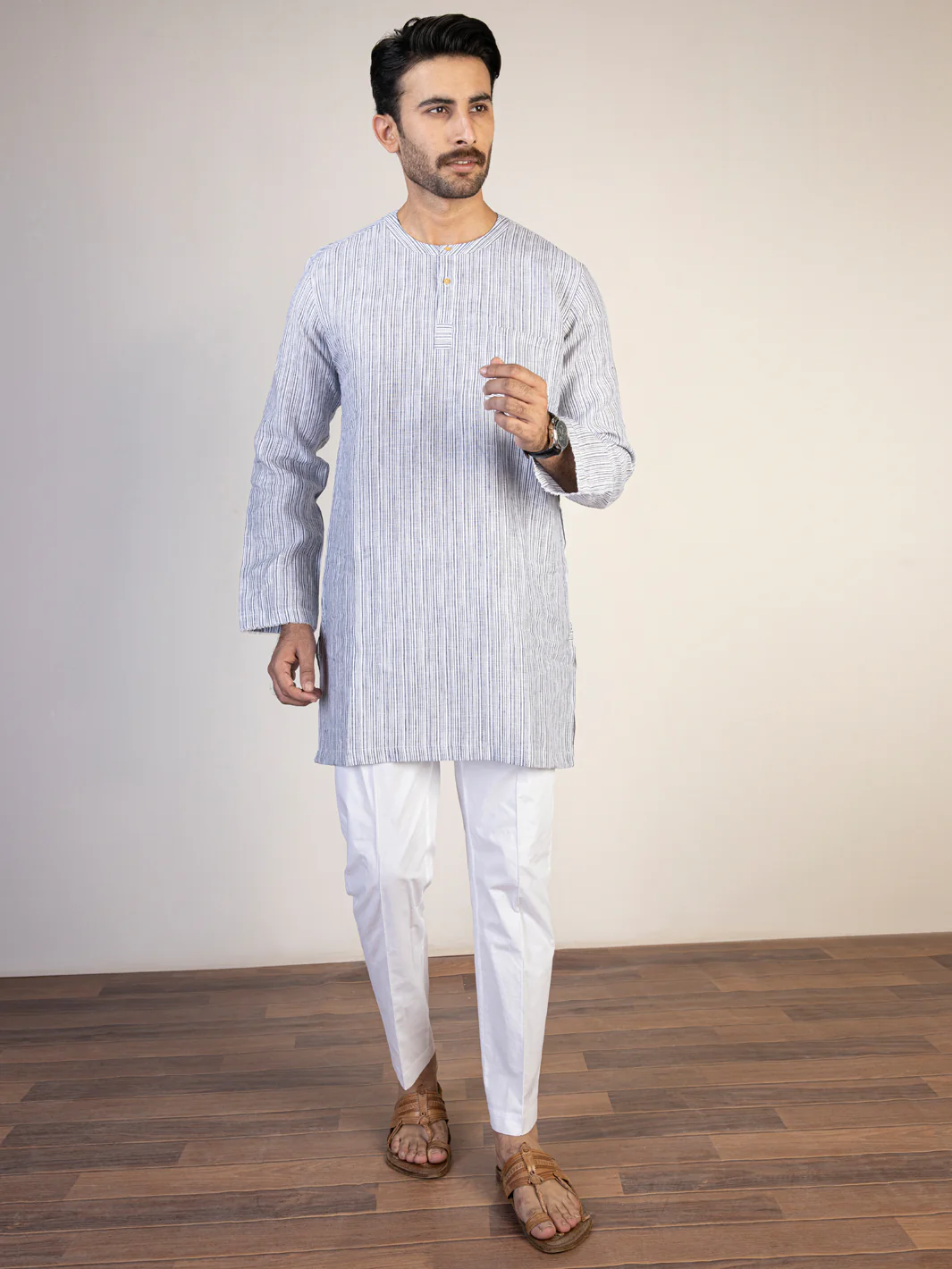 Grey Linen Short Kurta - ALCR-K-040