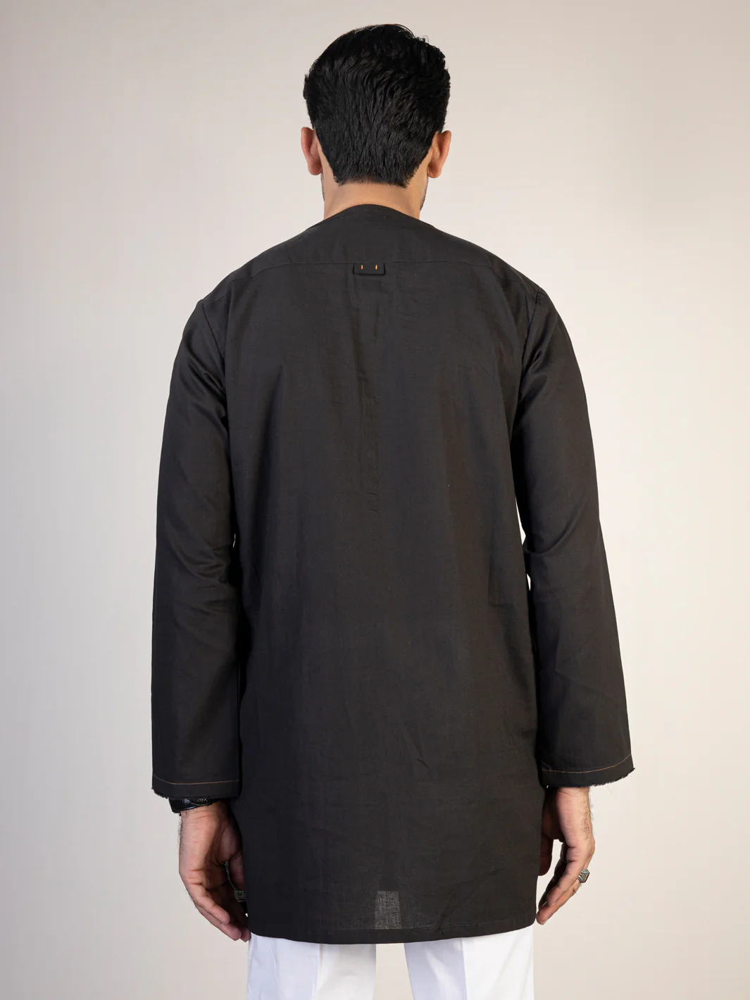 Black Linen Short Kurta - ALCR-K-041 - Image 3