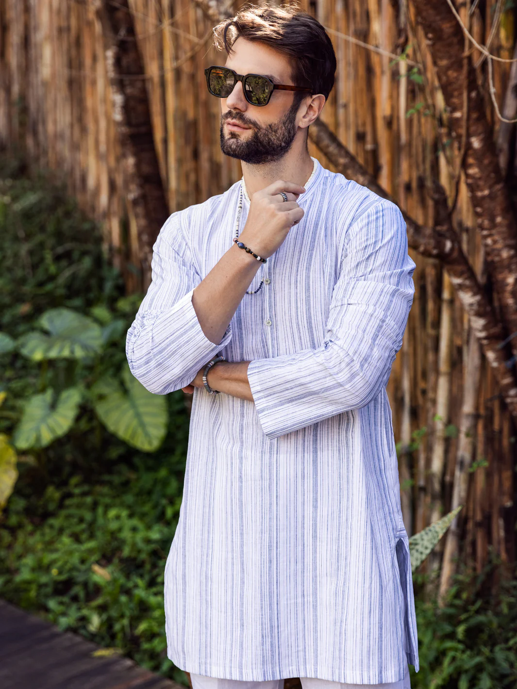 White Linen Short Kurta - ALCR-K-043 - Image 3