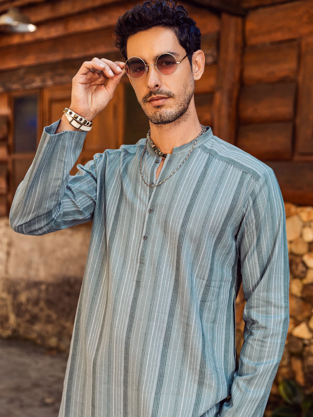Grey Linen Short Kurta - ALCR-K-044 - Image 2