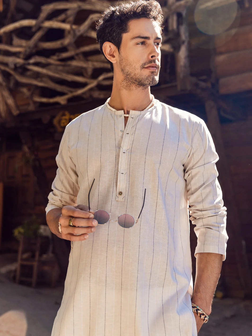 Cream Linen Short Kurta - ALCR-K-047 - Image 2