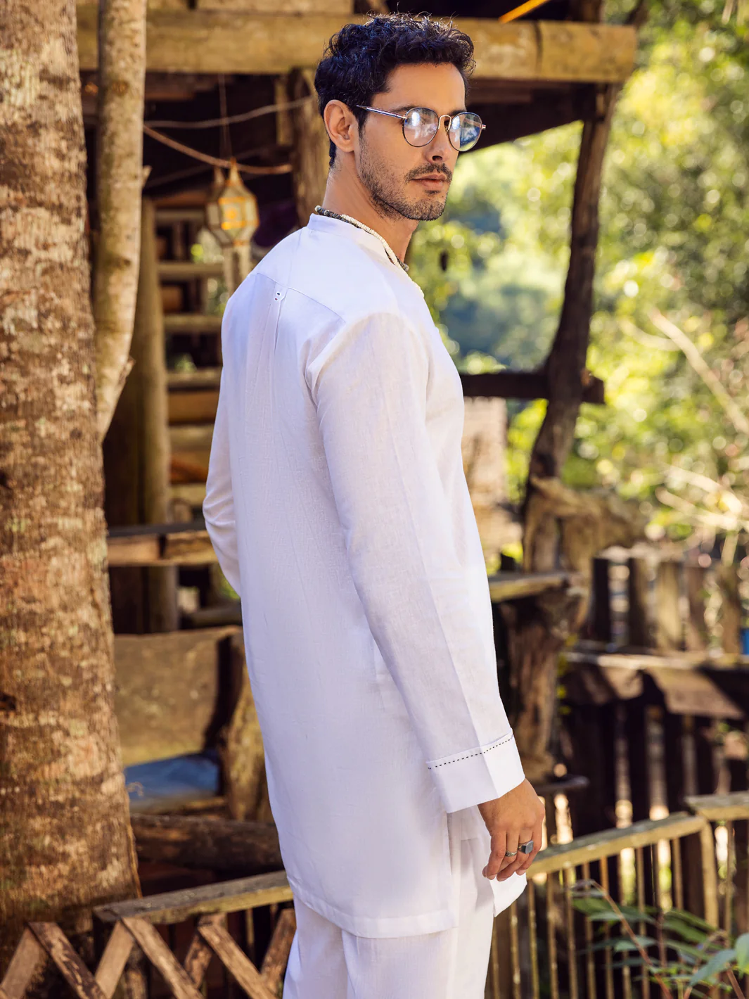 White Linen Short Kurta Trouser - ALCR-KT-001 - Image 3