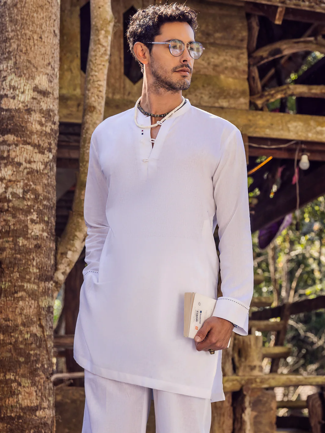 White Linen Short Kurta Trouser - ALCR-KT-001 - Image 4
