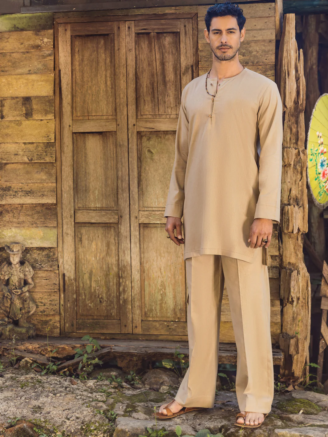 Sand Brown Linen Short Kurta Trouser - ALCR-KT-002 - Image 3