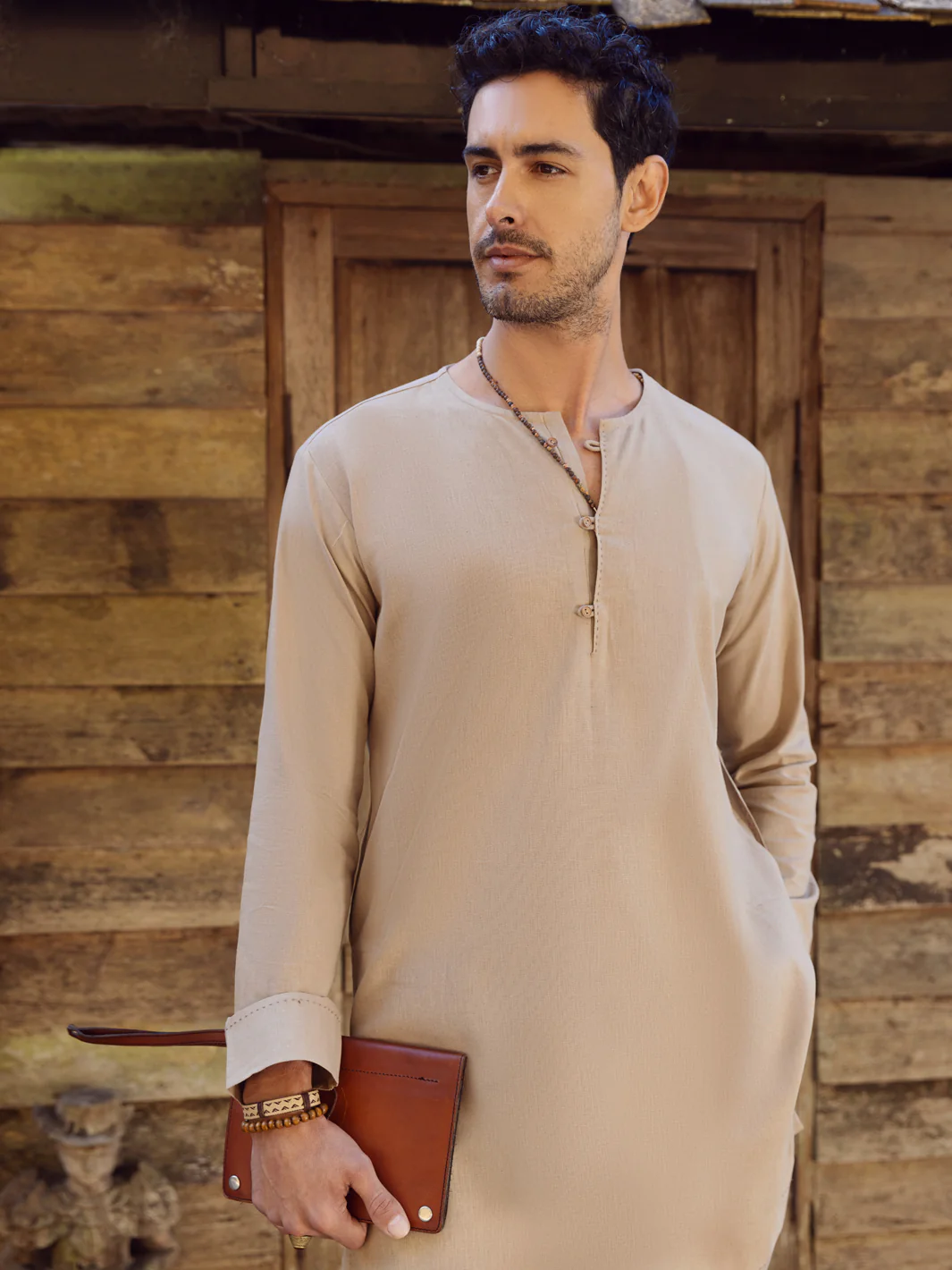 Sand Brown Linen Short Kurta Trouser - ALCR-KT-002 - Image 4