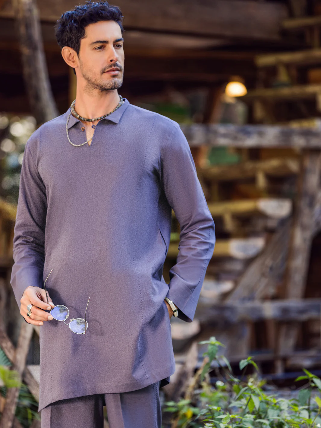 Purple Linen Short Kurta Trouser - ALCR-KT-003 - Image 3