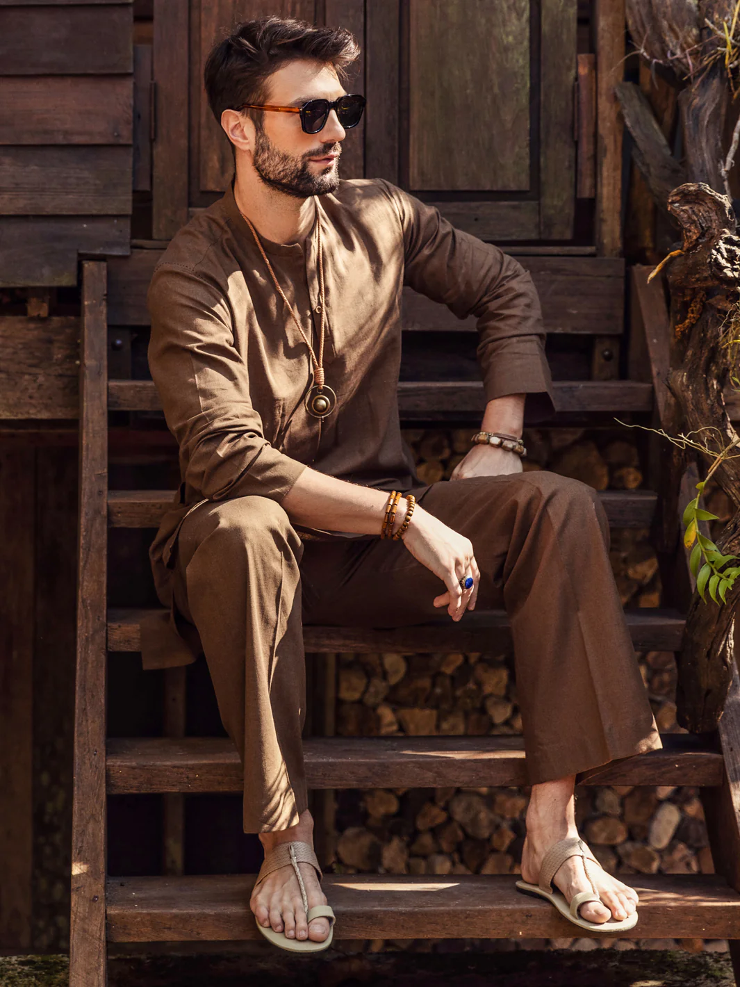 Brown Linen Short Kurta Trouser - ALCR-KT-004 - Image 2