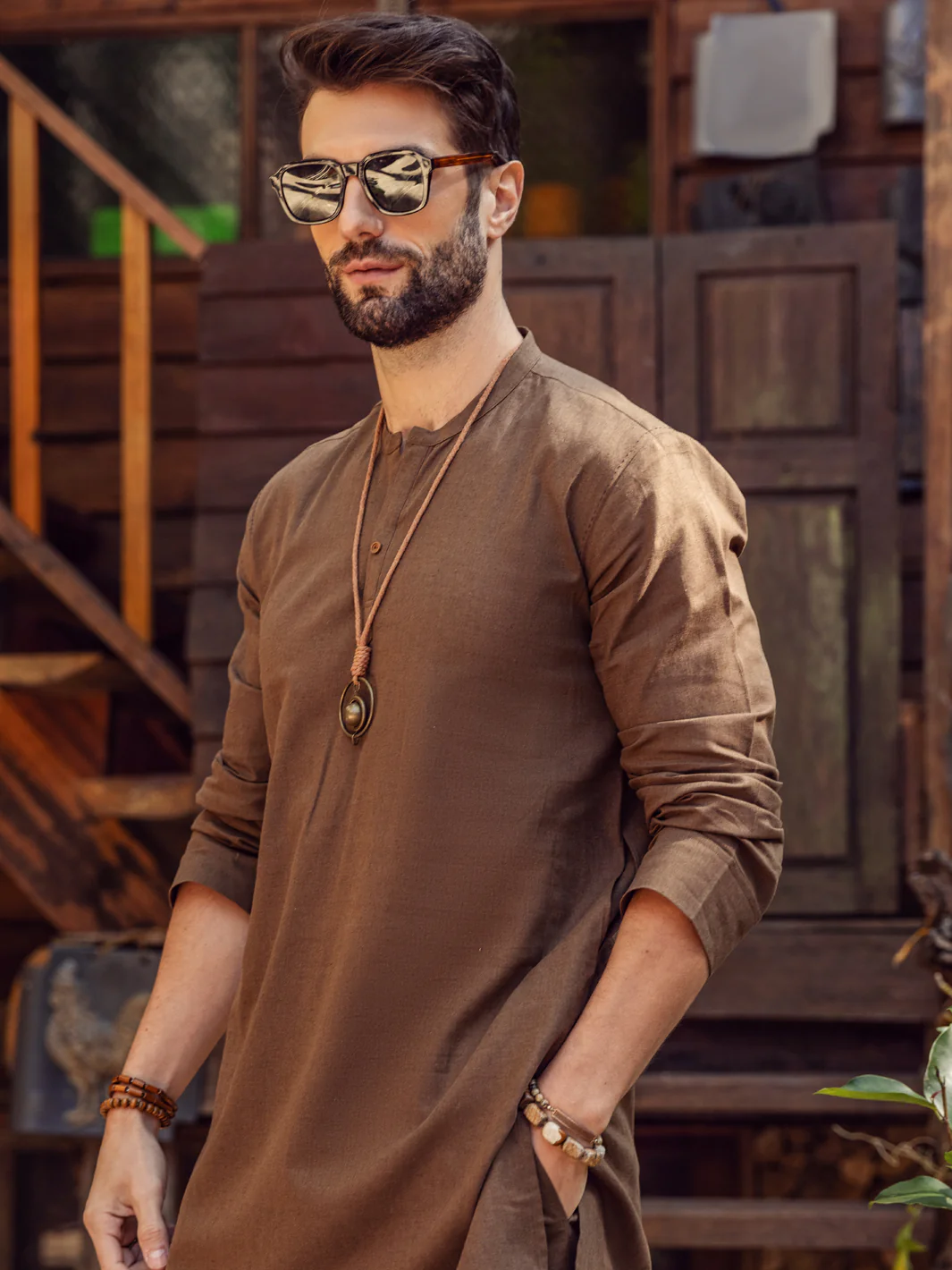 Brown Linen Short Kurta Trouser - ALCR-KT-004 - Image 4