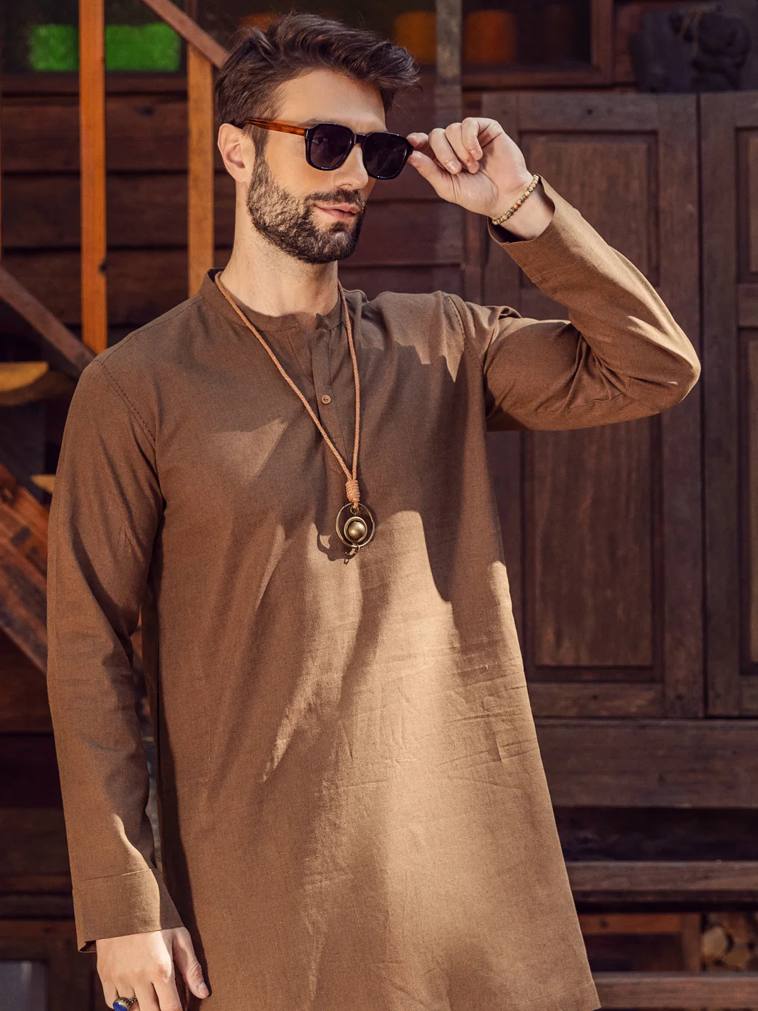 Brown Linen Short Kurta Trouser - ALCR-KT-004 - Image 5