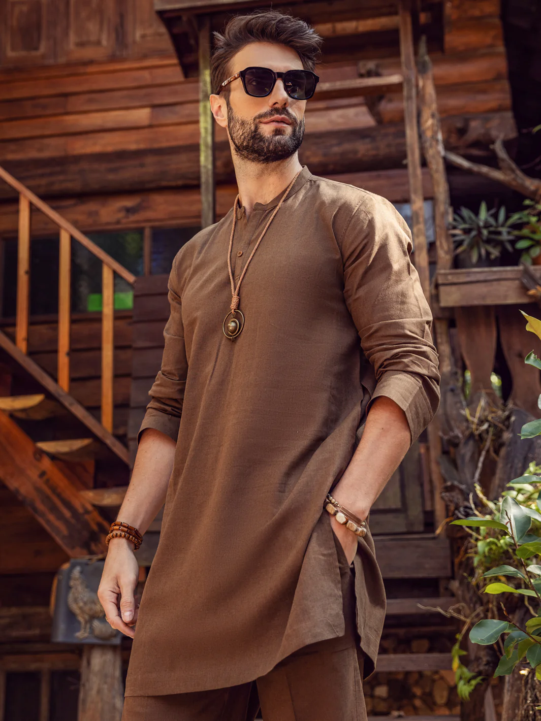 Brown Linen Short Kurta Trouser - ALCR-KT-004 - Image 7